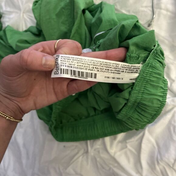 Bershka Green Baggy Parachute Pants Small Women Tech Joggers Streetwear Blogger - Picture 15 of 16